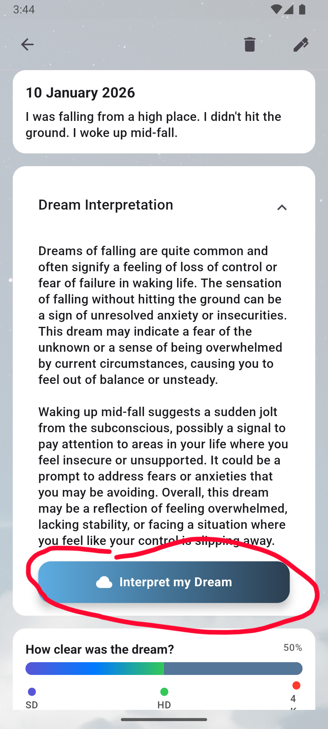 AI dream interpretation with insights and themes